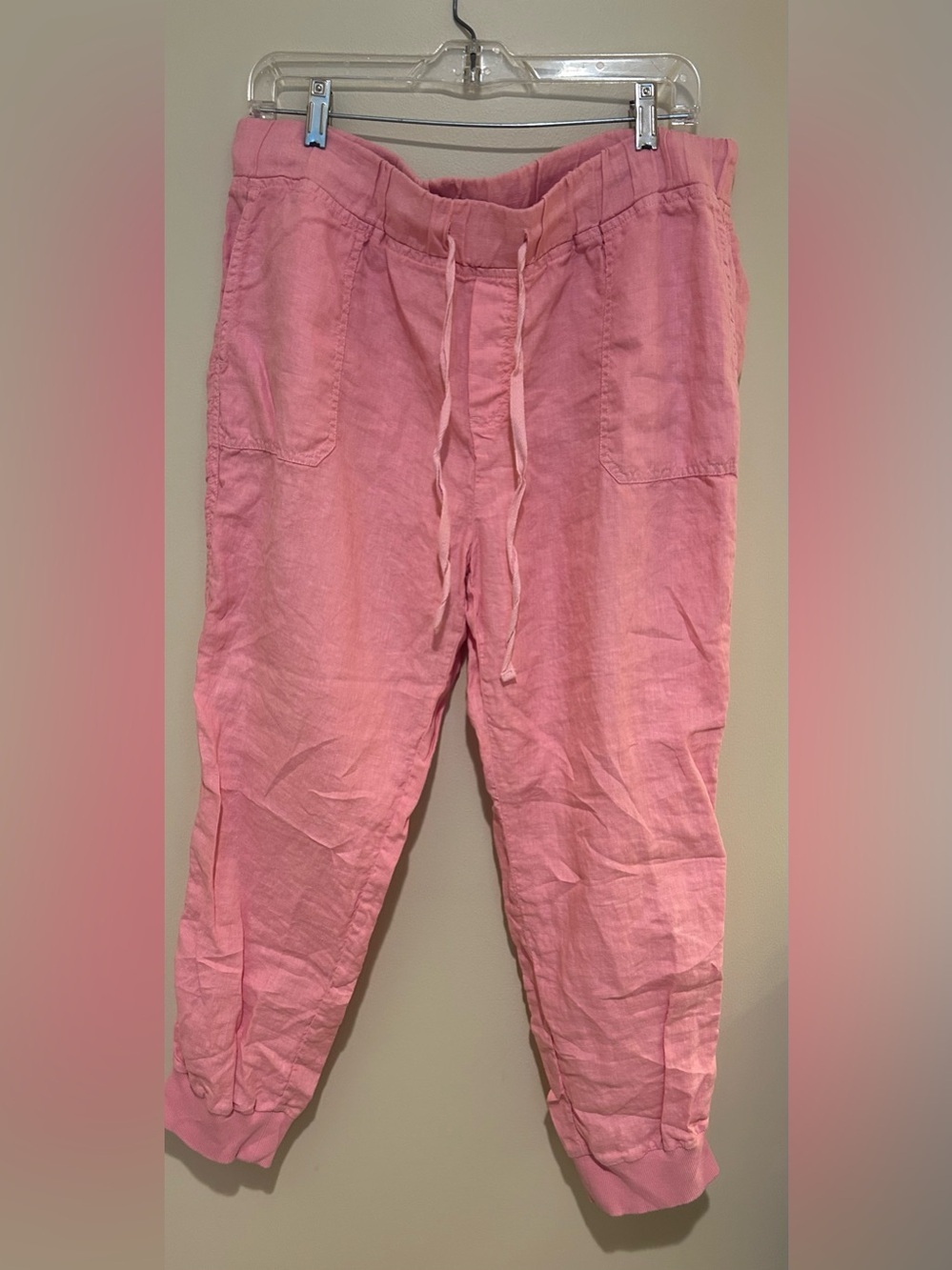 Caslon Women Pink 100% Linen Drawstring Joggers Size Large